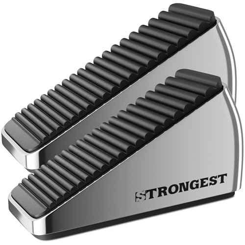 Strongest Home 2-Pack XL Heavy Duty Door Stoppers for Bottom of Door - Durable Door Stop Wedge with Superior Grip, X-Large Rubber Door Stopper Wedge for Large Gaps & Any Surface, 5-Inch Long, Chrome