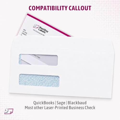 NextDayLabels #9 Double Window Check Envelopes 500 Pack - Made in USA, Self-Seal, Compatible with QuickBooks