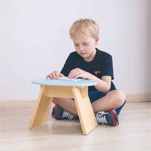 Step Stool, Solid Wood Chair, Pine Wood Construction, Rounded Edges, Minimalist Design (Light Blue)