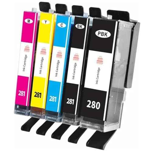 E-Kongton PGI-280XXL/CLI-281 Ink cartridges, 5 Color Pack Work for PIXMA TS6120 TS6220 TS6320 TS8120 TS8220 TS8320 TR7520 TR8520 TR8620 TS9120 TS9520 TS9521C TS702