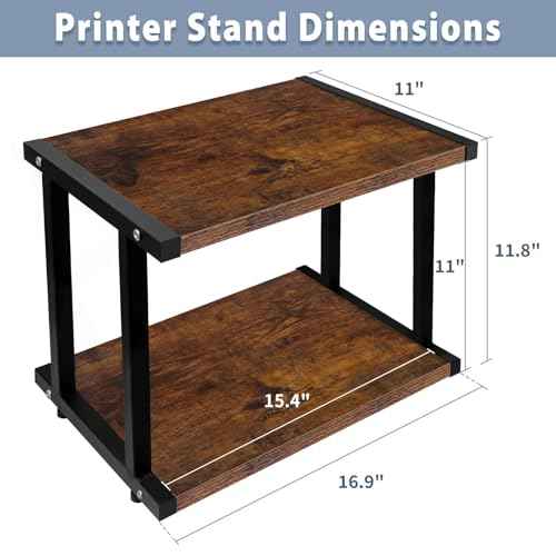 Printer Stand with Storage, Home Office Desk Organizer Shelf for Printer Fax Machine,Wood Desk Stand Heavy Duty Printer Table,Rustic Brown (2-Tier)