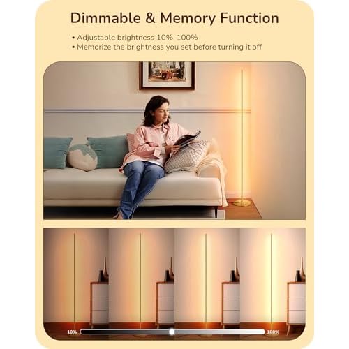 EDISHINE LED Corner Floor Lamp, Modern Slim Dimmable Light, Adjustable Height, 57.5" Minimalist Tall Lamp for Living Room, Bedroom, Office, 3000K Warm White Light (Gold)