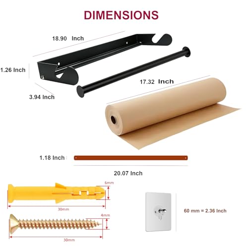 18-Inch Kraft Paper Dispenser Wall Mount with 100 Ft Roll - Black Wall Mount & Leather Strap
