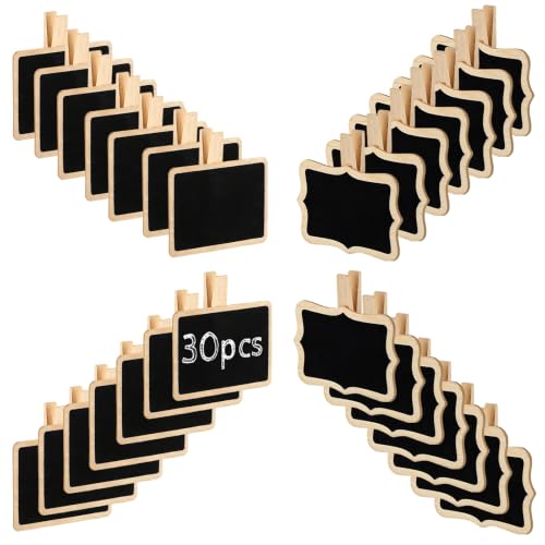 30 Pcs Mini Chalkboard Signs with Wooden Clips - Rectangular Scalloped Edges