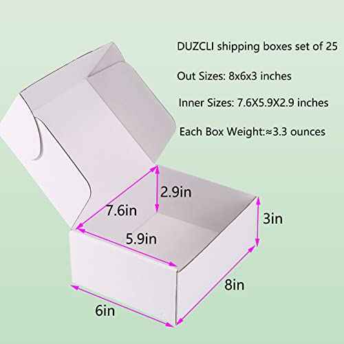 Small Shipping Boxes 8x6x3 Inch (25 Pack) - Sturdy White Corrugated Cardboard Boxes for Small Business, Ecommerce, Mailing & Packaging | Recyclable Gift & Storage Boxes