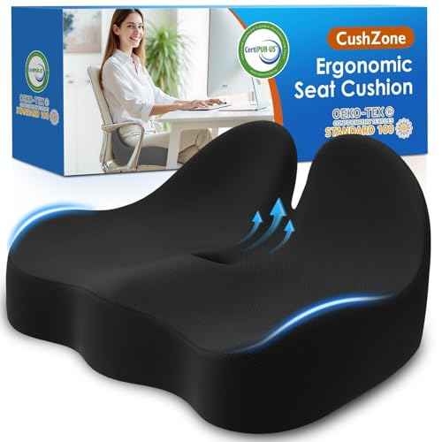Seat Cushion, Memory Foam Office Chair Cushions, Ergonomic Curved Design for Sciatica, Tailbone, Coccyx, Seat Support for Car, Desk Chair, Wheelchair, Enhances Long Sitting Comfort (Black)