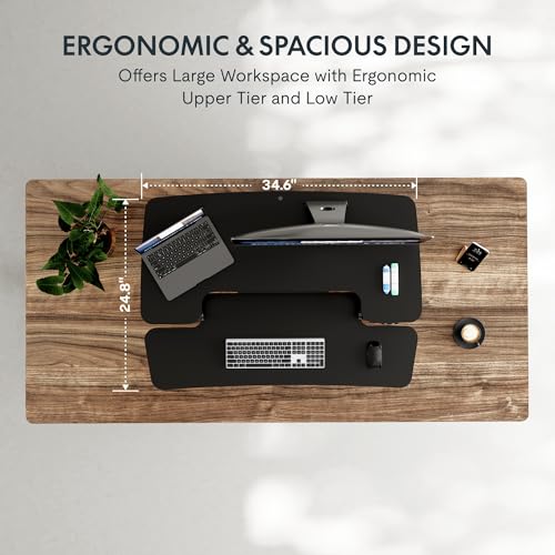 FLEXISPOT 35-Inch Black Electric Standing Desk Converter with Large Workstation