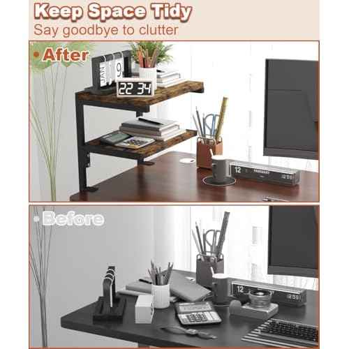 Clamp on Desk Organizer Shelf, Heavy-Duty Desk Extender Side Table with 2-Tier Adjustable Storage Shelves for Desktop Accessories, Gaming Devices, Black