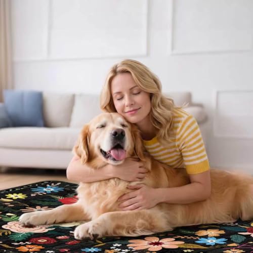 Office Chair Mat 36x48 Convex Black Colorful Flower - Lreedy