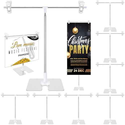 Dunzy 8 Pack Adjustable 11 in - 36.6 in High Metal Banner Holder Table Top Banner Display Poster Stand T Shaped Stand Desktop Business Poster Holder Advertising Display Sign Indoor Outdoor