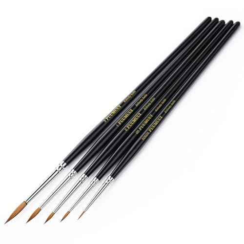 Kolinsky Sable Miniature Watercolor Brushes, Fuumuui 5pcs Professional Small Detail Paint Brushes for Watercolor Gouache Ink and More - Round #00000, #00, #0, #1, #3