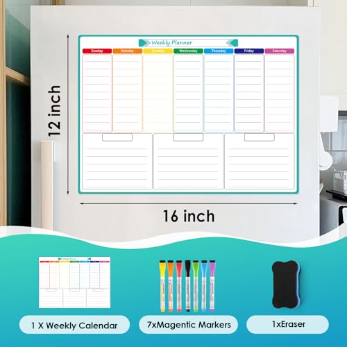 MaxGear White Weekly Magnetic Dry Erase Calendar Board for Fridge 16x12"