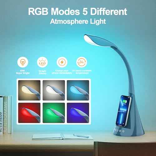50W Ultra-Flexible LED Desk Lamp with 16 Lighting Modes/Adjustable White/Warm/RGB + Sleep Mode Qi Wireless Charging, 24/7 use No overheatin£¬for Office/Reading/Architect Lamp