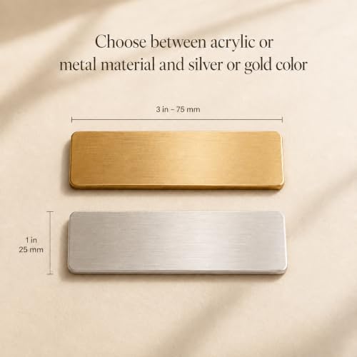 MIA·MIA Custom Engraved ID Name Tag Tag with Text & Logos – Only Text Variation, Metal or Acrylic, Front Pin or Magnetic Backing