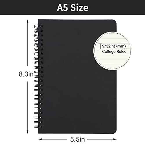 EUSOAR Spiral Notebook, A5 12packs 5.5"X8.3" 120 Pages Lined Travel Writing Notebooks Journal, Memo Notepad Sketchbook, Students College Office Business Subject Diary Ruled Book Journal-Black Cover