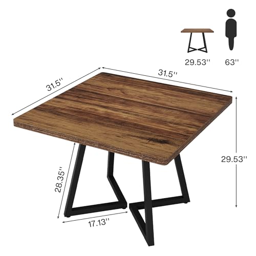 Tribesigns 31.5" Square Conference Table Brown & Black – Industrial Meeting Table for 4 with Metal Base, 1 Pack