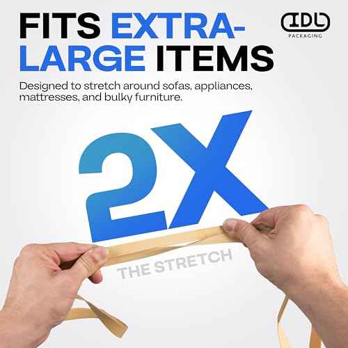 IDL Packaging 56" Strong, Elastic & Flexible Rubber Bands, Pack of 12, Beige - 2X Elasticity, 80% Natural Rubber - Extra Strong Mover Bands for Furniture, Boxes, Moving Blankets