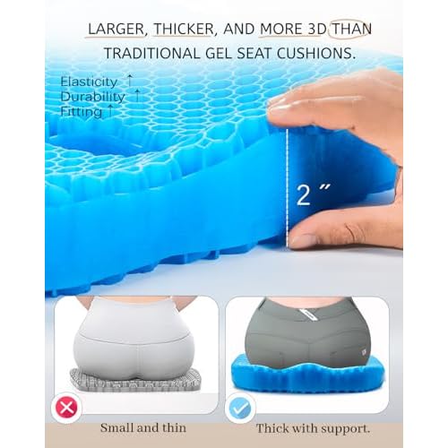 Gel Seat Cushion for Long Sitting & Hip Pain Relief (Large Size) - Cooling 3D Cushions for Office Chair, Car, Wheelchair, Breathable & Non-Slip Cover with Pressure Relief Technology