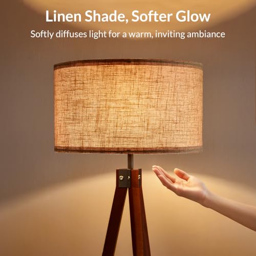LEPOWER Brown Tripod Floor Lamp - Mid Century Modern Standing Lamp for Living Room