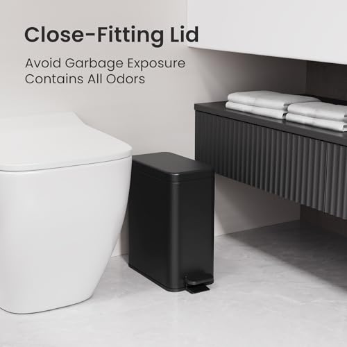 Cesun Small Bathroom Trash Can with Lid, 2.6 Gallons, Black, Soft Close