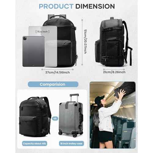 Vacuum Travel Backpack with Air Pump 18x14x8 inches Laptop Personal Item Carry on Flight Approved Compression Vacuum seal Travel Essentials Backpack Space Saver Bags Storage Men mochila de viaje Black