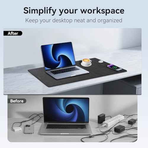 Wireless Charging Mouse Pad, 23.4"x15.6" XL Large Office Desk Pad with Ultra-Smooth Surface,Non-Slip Base, Classic Black Waterproof Computer Desk Mat for MacBook, PC, Laptop