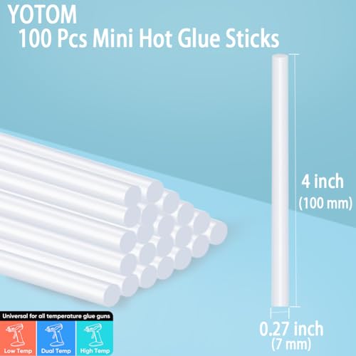 YOTOM 100 Pcs Mini 4 x 0.27 In. Clear High Temp Glue Sticks - For Crafting & DIY