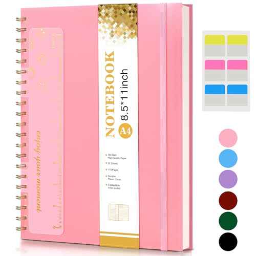 Spiral Notebook Journal 8.5¡± x 11¡±, A4 Large Pink Notebooks for Women Men, College Ruled Lined Journal, 100 GSM Paper, Plastic Hardcover Spiral Bound Journals for Work School Note Taking Business