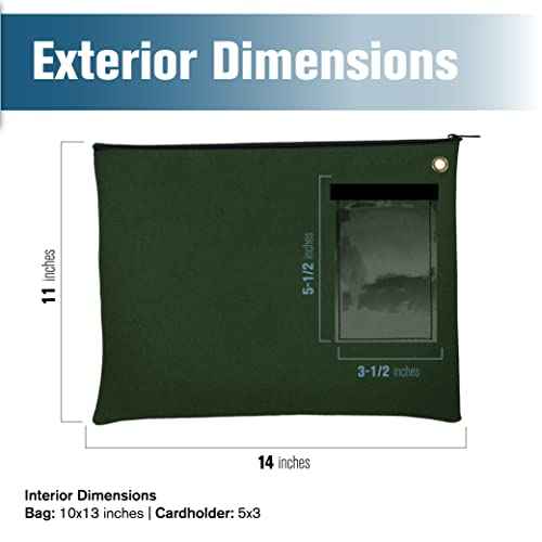 BankSupplies Canvas Interoffice Mailer, 14 oz. - 14W x 11H - Forest Green - Transit Bag - Large Zipper Bag with Grommet - Use with Padlock or Zip Tie for Security - Interoffice Mail Bag