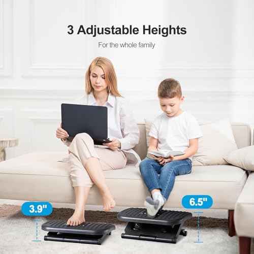 HUANUO Foot Rest for Under Desk at Work, Adjustable Footrest with Massage Texture and Roller, Ergonomic Foot Stool with 3 Height Position, 30 Degree Tilt Angle Adjustment for Home, Office