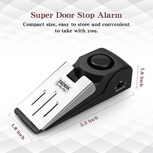 EMDMAK 2 Pack Door Stop Alarm with 120dB Siren, Travel & Home Security, Black