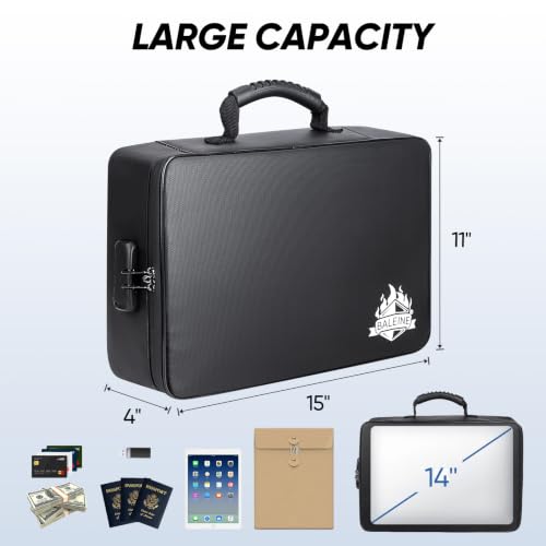 BALEINE Black Fireproof Document Safe Bag with Lock Waterproof Fireproof File Organizer