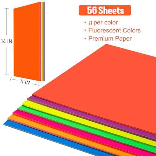 Poster Board 11 x 14 Inches,56 Sheets Neon Paper 7 Color Fluorescent Paper Bright Cardstock 250 GSM/90 lb Heavyweight Projects School Science Fair Event Displays and Business Presentations