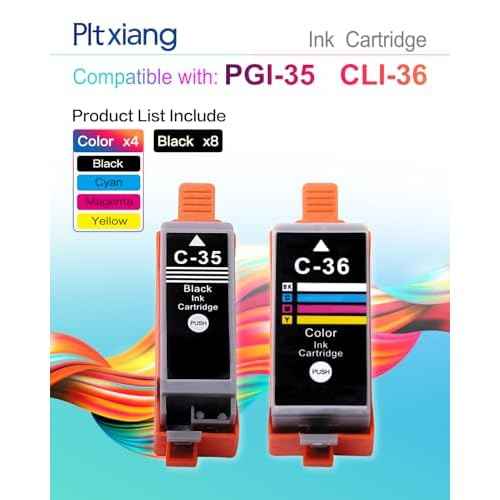 Compatible for Canon PGI-35 Black & CLI-36 Color Ink ? Replacement for IP100B/IP100/iP110/TR150 Printers ? 12-Pack (8 Black + 4 Tri-Color)?? Also Known as C35/C36 cartridges