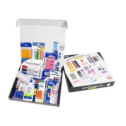 BAZIC Products Products School Kit 66 Pieces, School Supplies Bundle Pack for K-12 Grade Student, Pencil, Eraser, Highlighter, Dry Erase Marker, Glue, Correction, 1-Pack