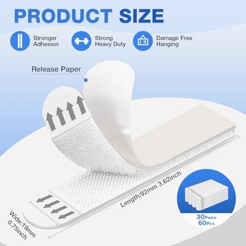 30 Pairs Heavy Duty Picture Hanging Strips - Large Adhesive Wall Hooks for Frames and Posters, Damage-Free No Nail Picture Hangers, Easy Removal, Refill Mounting Strips for Wall Decor