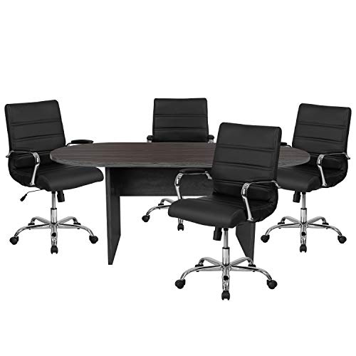 Rustic Gray 5-Piece Conference Table Set with 4 LeatherSoft Executive Chairs