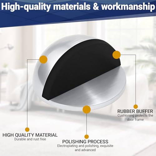 Mindow Self-Adhesive Door Stop, Stainless Steel Half-Dome Floor Protector (2, Bright)