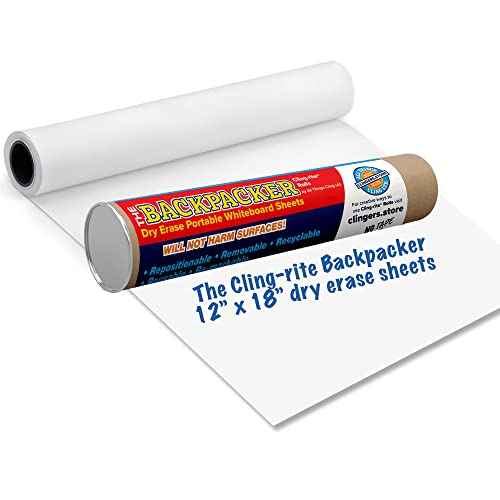 New Format-Backpacker Cling-rite Rolls Clingers Dry Erase Portable Whiteboard - 50" Roll, 12" You can Trim to Any Length. Reusable for School Office Decor, Kids Art & Craft Projects - American Made