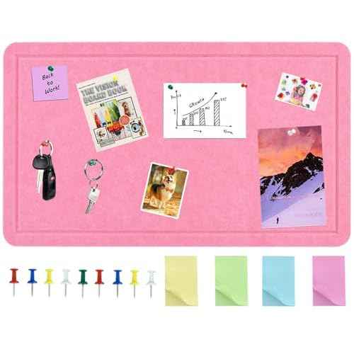 Vuzvuv Pink 28"x16" Large Cork Board with 50 Push Pins & Sticky Notes, Self-Adhesive Bulletin Board for Wall, Felt Pin Vision Board for Paste Notes,Schedules Offices Home