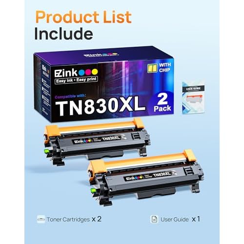 E-Z Ink Compatible TN830 Toner Cartridge Replacement for Brother TN830XL TN830 TN 830 Toner Cartridges with Brother DCP-L2640DW HL-L2460DW HL-L2480DW HL-L2400D HL-L2405W MFC-L2820DW Printer (2 Black)