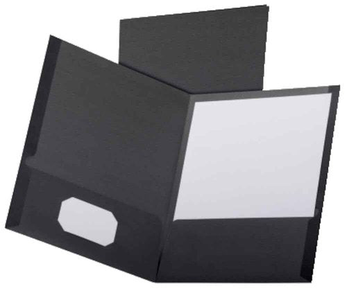 Esselte Oxford Linen Twin Pocket Portfolios, Black, 25 per Box (53406EE)