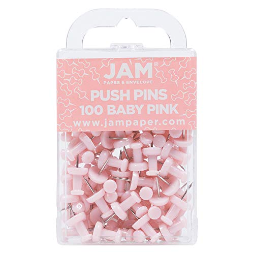JAM Paper Colorful Push Pins - Baby Pink 100/Pack (Standard Head)