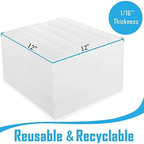 100 Pack Foam Sheets, DAT 12" x 12", 1/16" Thickness, Foam Wrap Cushioning Material, Moving Supplies for Packing Storage and Shipping