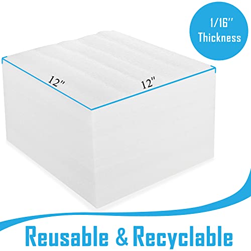 DAT 100 Pack Foam Sheets 12x12in 1/16in Thickness Cushioning Material for Packing & Shipping - Variation 1/16"