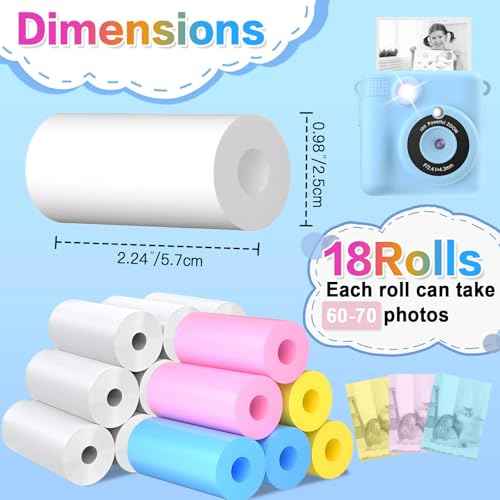 18 Rolls Kids Camera Paper Roll Refill Compatible with Most Instant Print Cameras for Kids BPA Free£¨2.24"x0.98" £©