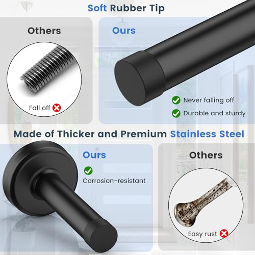 Profasion 2 Pack Door Stopper with Rubber Tip, No-Drill Wall Protection, Stainless Steel, Black