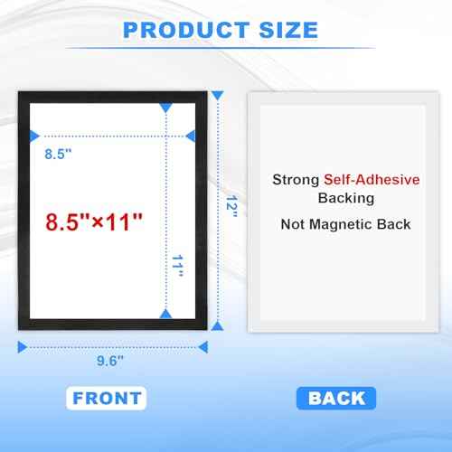 Magnetic Sign Holder & Picture Frame 8.5 x 11 - Self-Adhesive Magnetic Frames with Strong Magnet Border, Clear PVC Document/Poster/Paper Wall Mount Holder for Home Office Store, 6 Pack