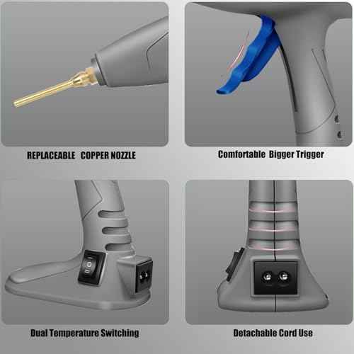 MONVICT Hot Melt Glue Gun with 7 Copper Nozzles, 3 Silicone Finger Covers, 12 Glue Sticks Dual Temperature Switching, Corded Detachable Cord Use Stand-Up Base Anti-drip for Art DIY Craft repair