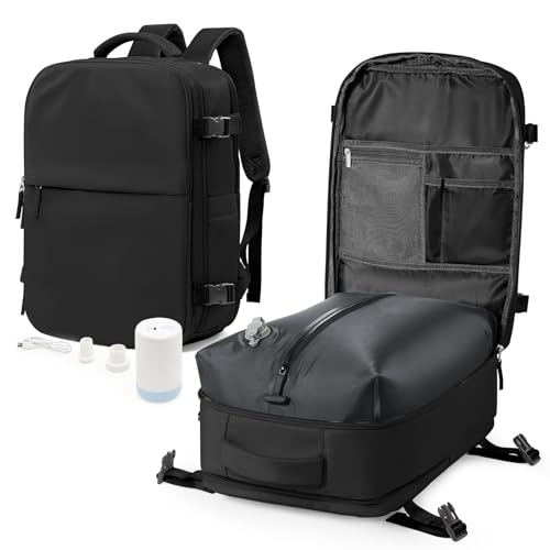 winspansy Large Travel Backpack Storage Vacuum Compression Seal Bags for Women Men Clothing with Pump Personal Item Work Carry on Business Vacpack College Laptop Backpack Black